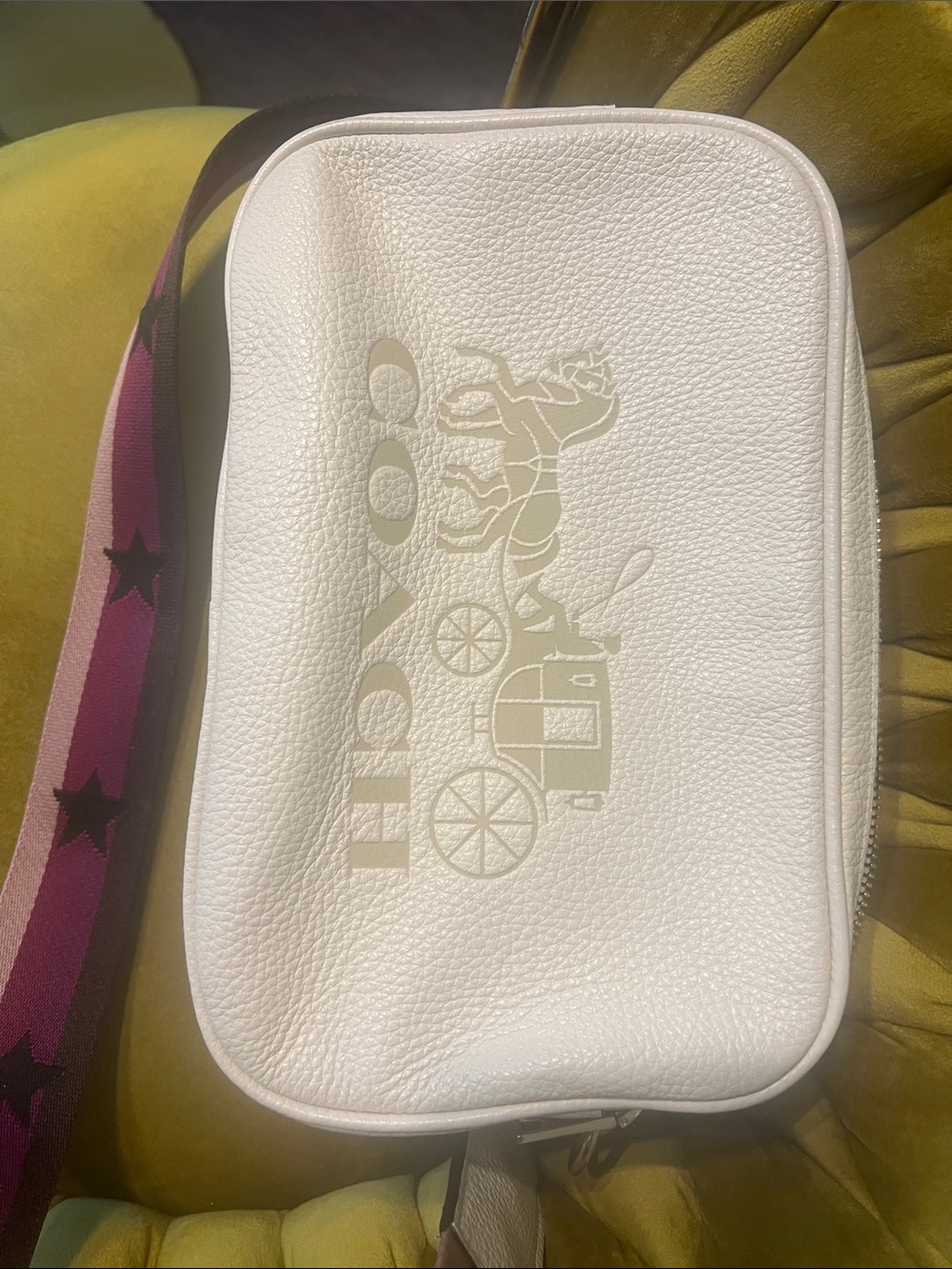 Coach Jes Camera Crossbody Bag Ivory Chalk Horse & Carriage Star Strap